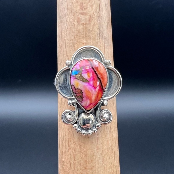 925 Sterling Silver Jewelry - Sterling Silver Pink Dahlia Turquoise Ring